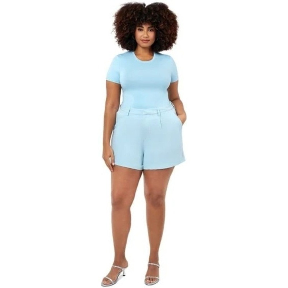 Edited by Remi Bader Light‎ Blue Pleated High Rise Trouser Shorts Size 12 NEW